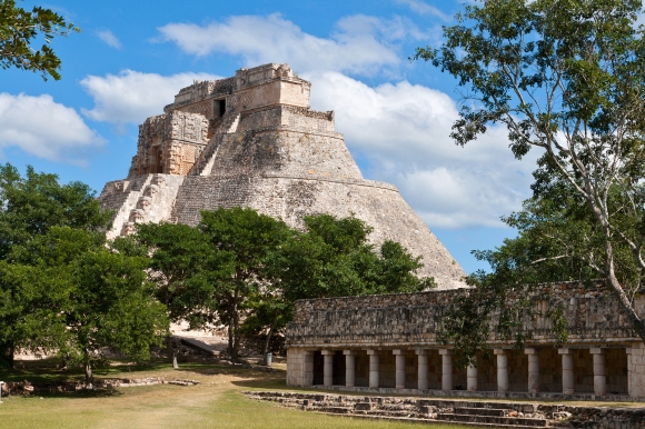 Ancient Mayan pyramid (Pyramid of the Magician, Adivino ) in Uxmal,